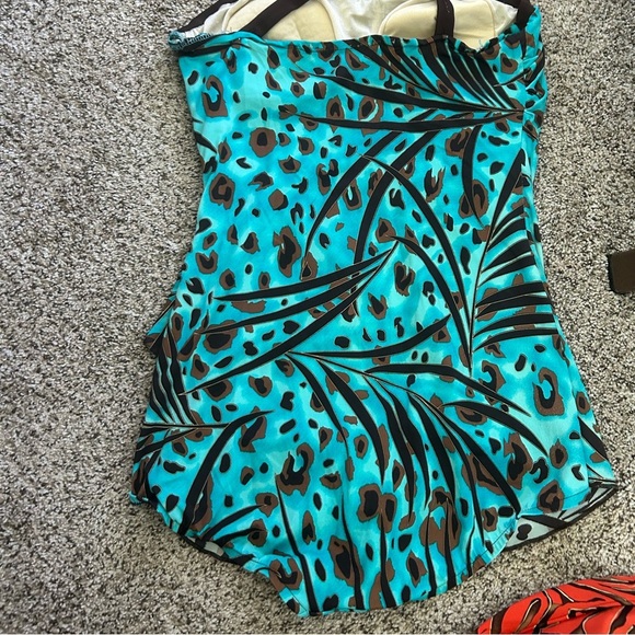 Vintage Catalina Tropical Blue and Brown Sundress swimsuit Size 14 - Picture 4 of 7